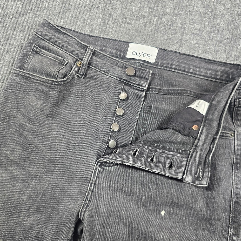 DU/ER Jeans Mens 30x29 Gray Straight Charcoal Wash Distressed Stretch Button Fly